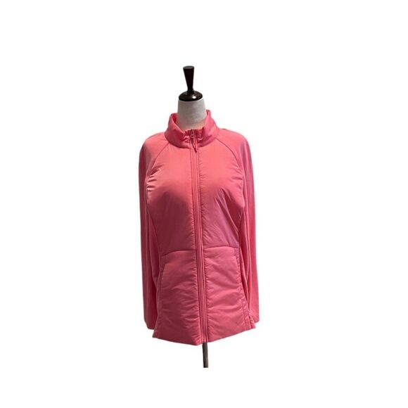Chicos Weekends Womens Mixed Quilted Jacket Pink Full Zip-Up LS Pockets 2 (M) 12 - Picture 1 of 10